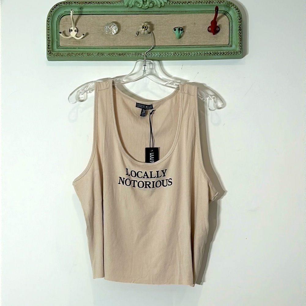 Current Mood locally notorious graphic ribbed stretch tank top cropped 3X plus